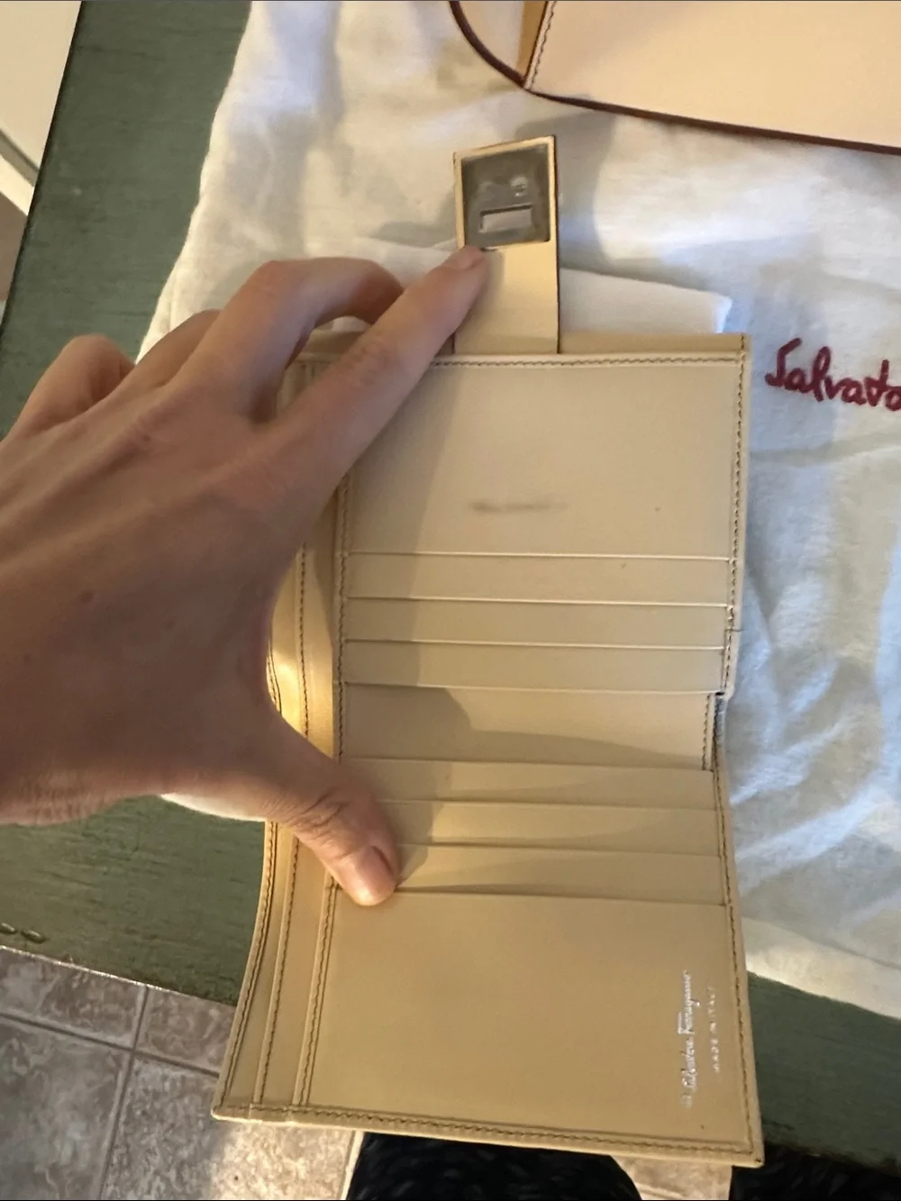 Vintage Salvatore Ferragamo Beige Leather Bag with wallet and keychain holder